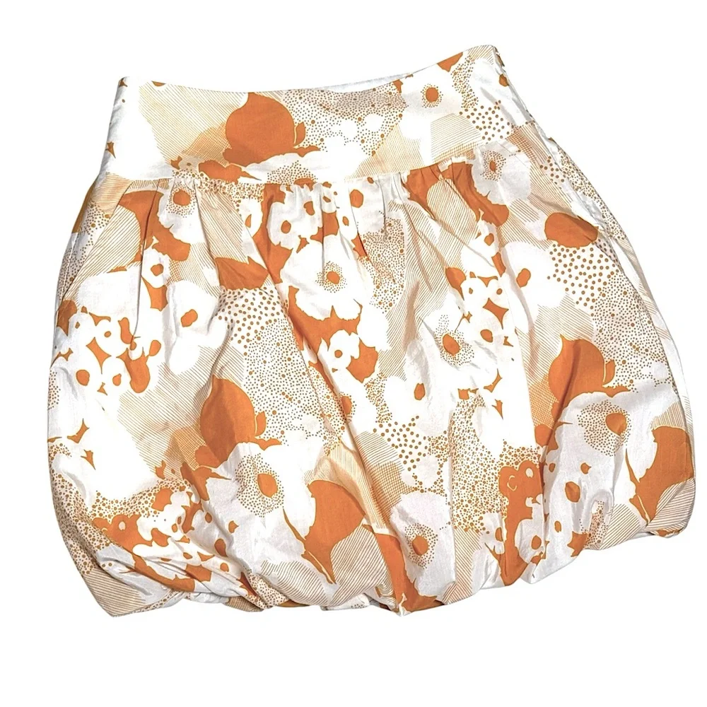 Trina Turk silk blends‎ bubble hem skirt White Yellow gold floral blend mini 2